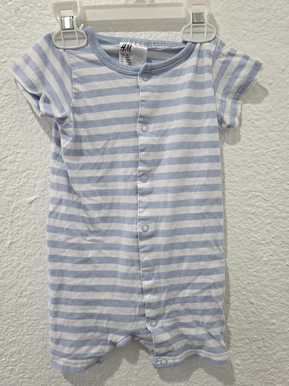 H&M Light Blue & White Striped Short-Sleeve Romper